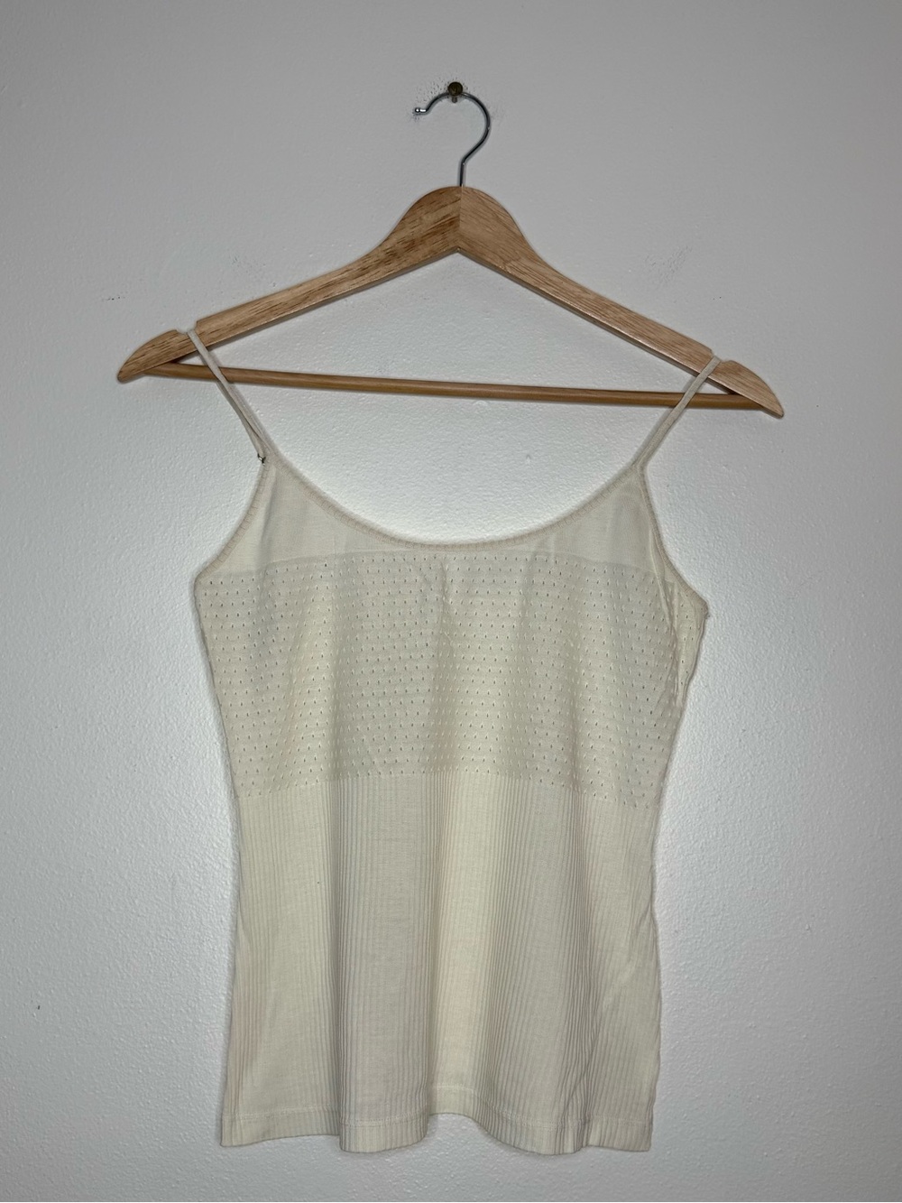 Hanro of Switzerland 100% Cotton Sheer Mesh Spaghetti Strap Tank in off white